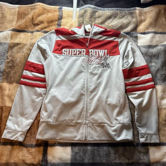 VINTAGE REEBOK NFL SUPERBOWL XLVI (2012) WOMEN’S SIZE SMALL LIGHTWEIGHT JACKET!! - Picture 1 of 6